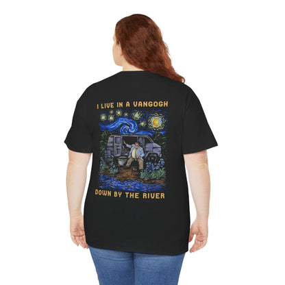 I Live in a Van Gogh Down by the River Funny Graphic Tee- Chris Farley Inspired T-Shirt, Starry Night Art Shirt Unisex Cotton Viral Humor Gift
