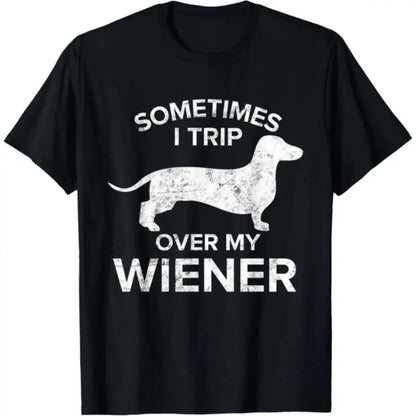 Guys' 100%25 Cotton Short-Sleeve Round Neck Sporty Sports Top T-Shirt - "Sometimes I Trip Over My Wiener Dog" Dachshund Themed Casual Gift, Shortsleeve, Tshirt