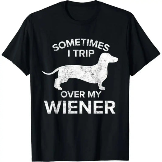 Guys' 100%25 Cotton Short-Sleeve Round Neck Sporty Sports Top T-Shirt - "Sometimes I Trip Over My Wiener Dog" Dachshund Themed Casual Gift, Shortsleeve, Tshirt