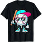 Shortsleeve Round Neck Baseball Character T-Shirt - Retro Hip Hop Sunglasses Cap Graphic, Funny Baseball Lover Streetwear Casual Clothes