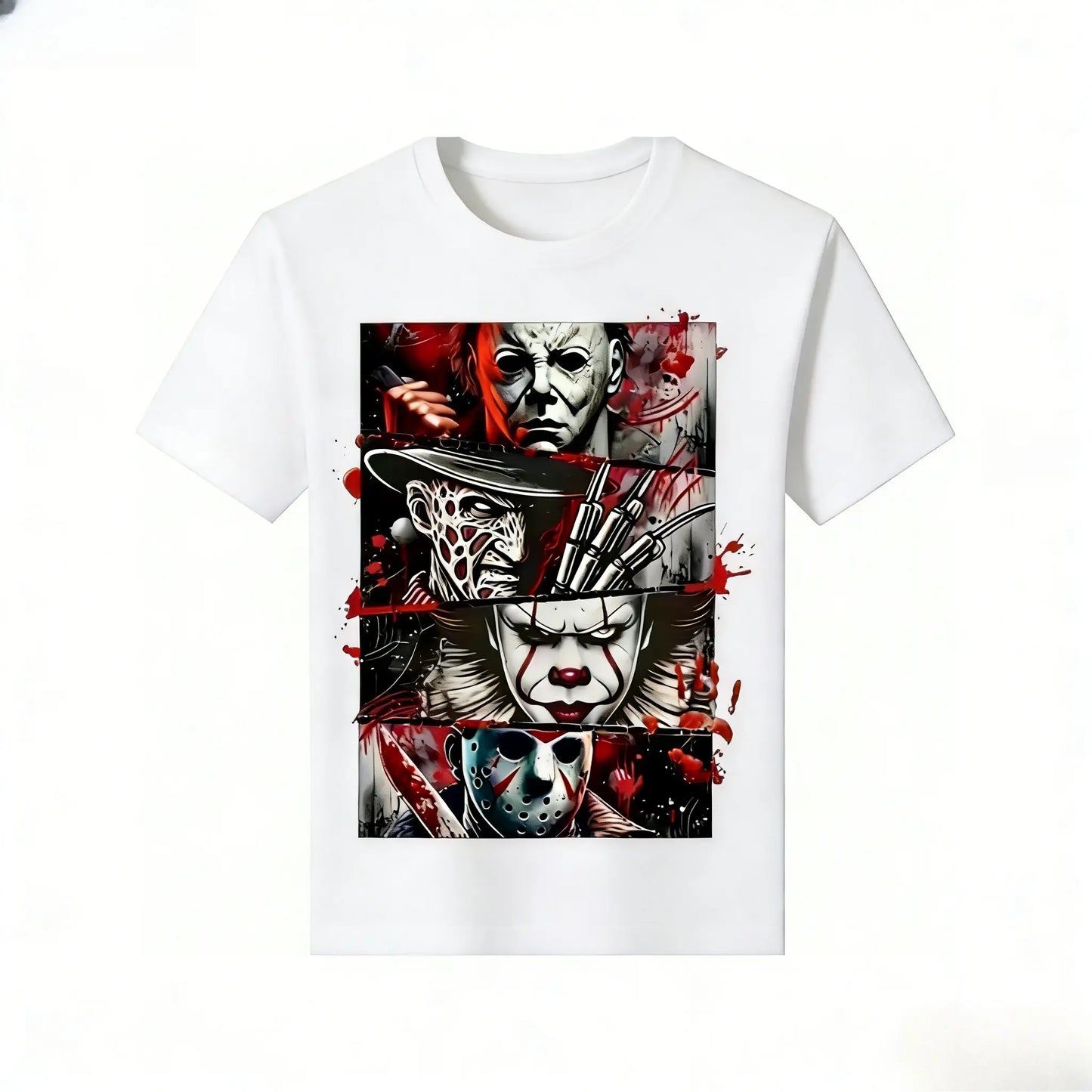 Men'S  Cotton Horror Icon Graphic T-Shirt - Black Short Sleeve Casual Street Trend T-Shirt All Season Comfort Fit Breathable Crew Neck T-Shirt For Horror Fans, Comfortable To WearUnisex T-shirts M-5XL
