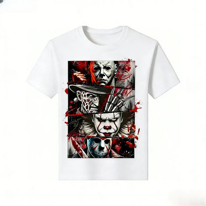 Men'S  Cotton Horror Icon Graphic T-Shirt - Black Short Sleeve Casual Street Trend T-Shirt All Season Comfort Fit Breathable Crew Neck T-Shirt For Horror Fans, Comfortable To WearUnisex T-shirts M-5XL