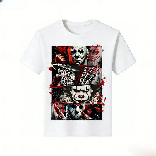 Men'S  Cotton Horror Icon Graphic T-Shirt - Black Short Sleeve Casual Street Trend T-Shirt All Season Comfort Fit Breathable Crew Neck T-Shirt For Horror Fans, Comfortable To WearUnisex T-shirts M-5XL