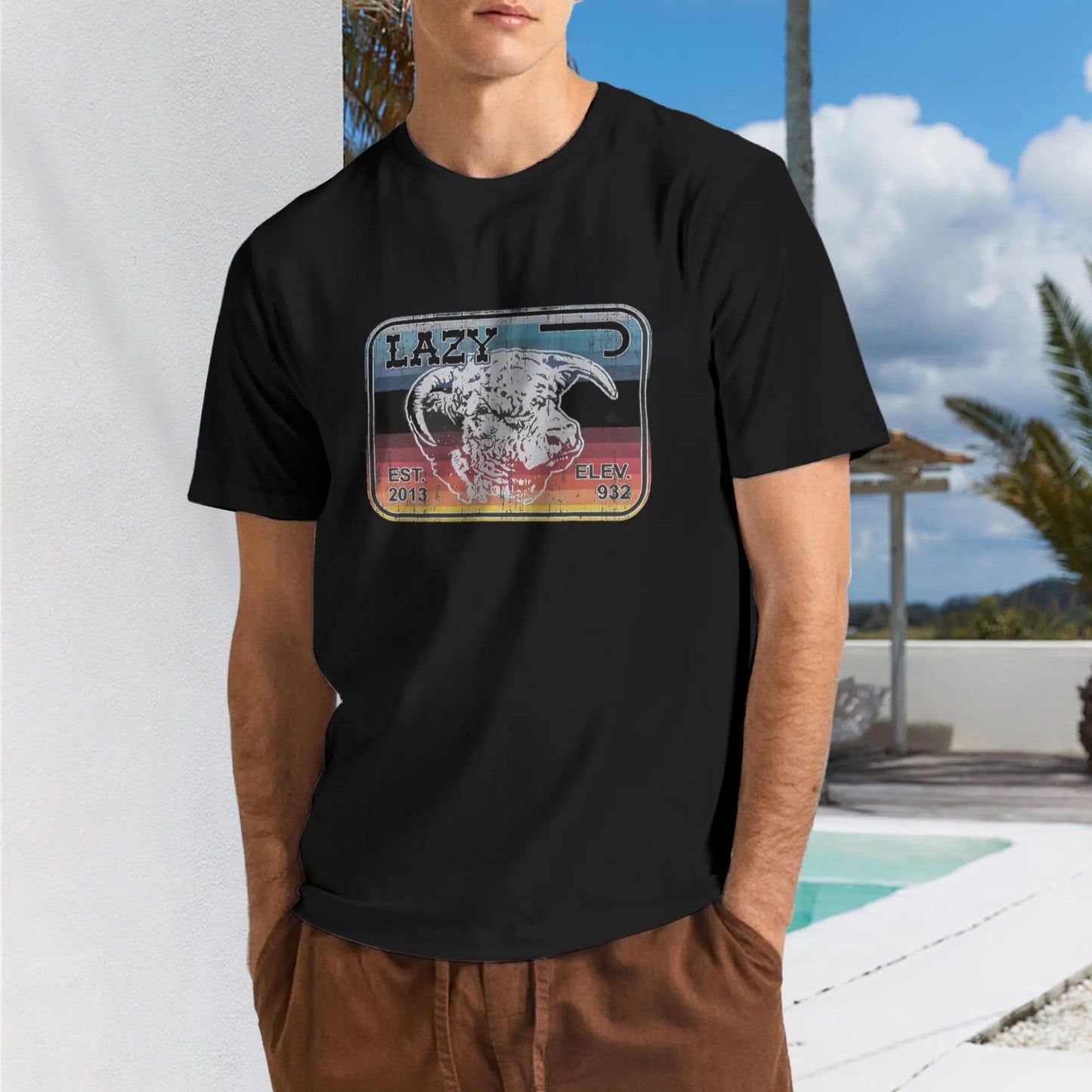 Lazy J Ranch Serape Elevation T-Shirt Cotton Graphic Soft And Comfortable Round Neck t-shirt Black