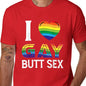 Men's "I Love Gay Butt Sex" Graphic T-Shirt, Casual 100%25 Cotton Short Sleeve Streetwear Top with Rainbow Heart, Made in USA