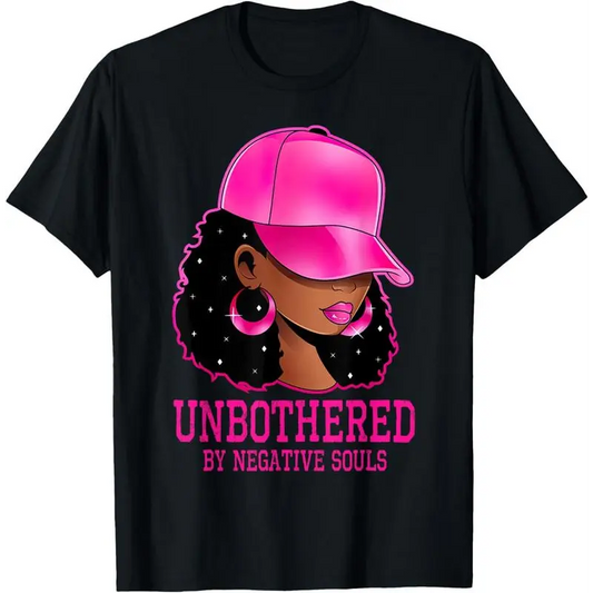 Women's 100%25 Cotton Short-Sleeve Casual Everyday Streetwear Top - Afro Queen Sassy Unbothered Black Woman Graphic T-Shirt