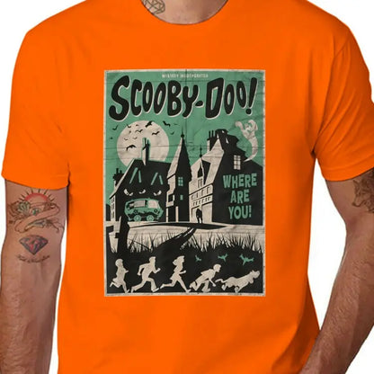 Women's Streetwear Graphic Tee with a Scary House Mystery Cartoon Print, Casual Black Short Sleeve Top