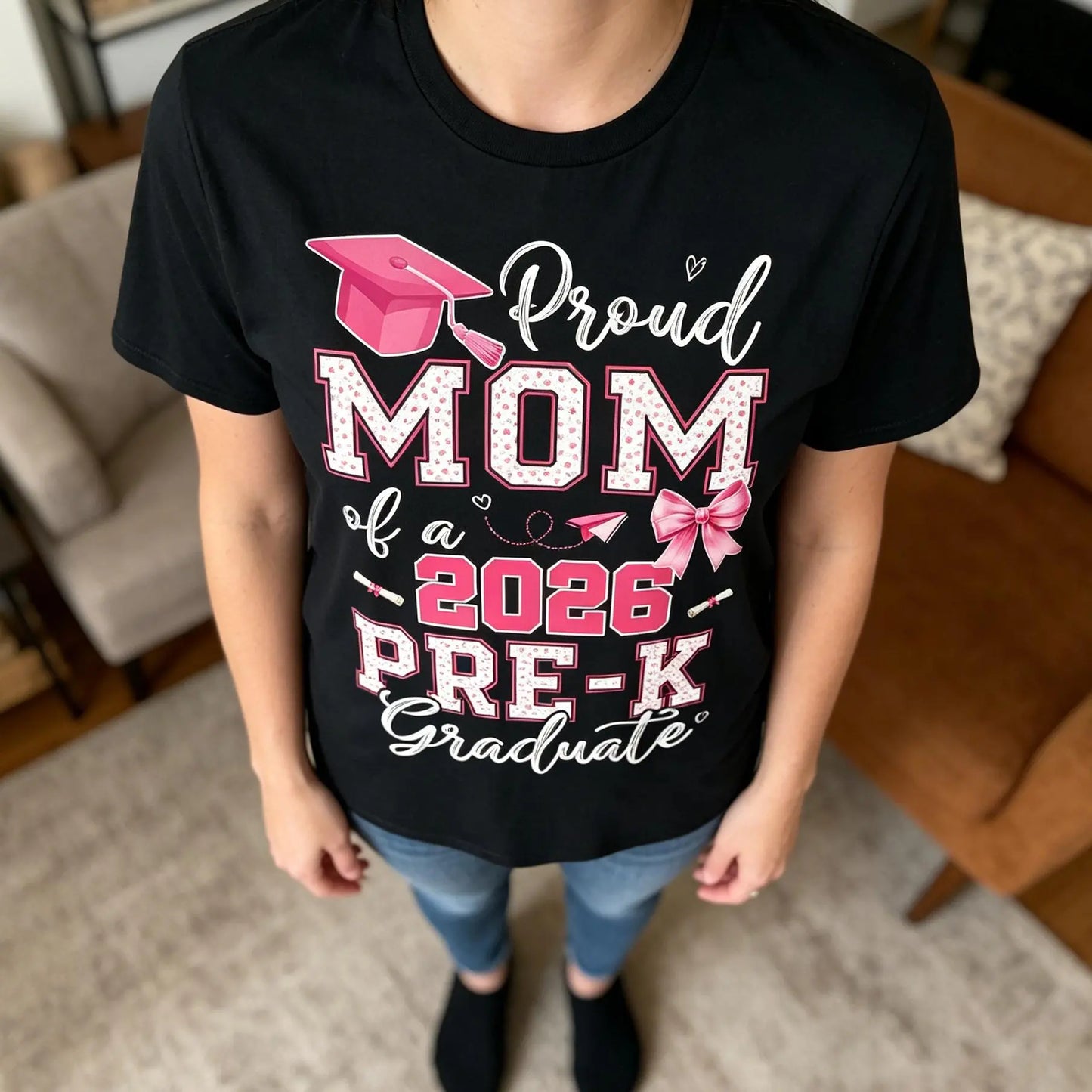 2026 Pre-K Graduation T-Shirt - Proud Mom of Pre-K Graduate, Loose Fit Casual Round Neck Tee with Diploma & Suitable for Pre-K Parties, Achievement Outfit (Comfortable Graduation Attire) Graphic Tshirt