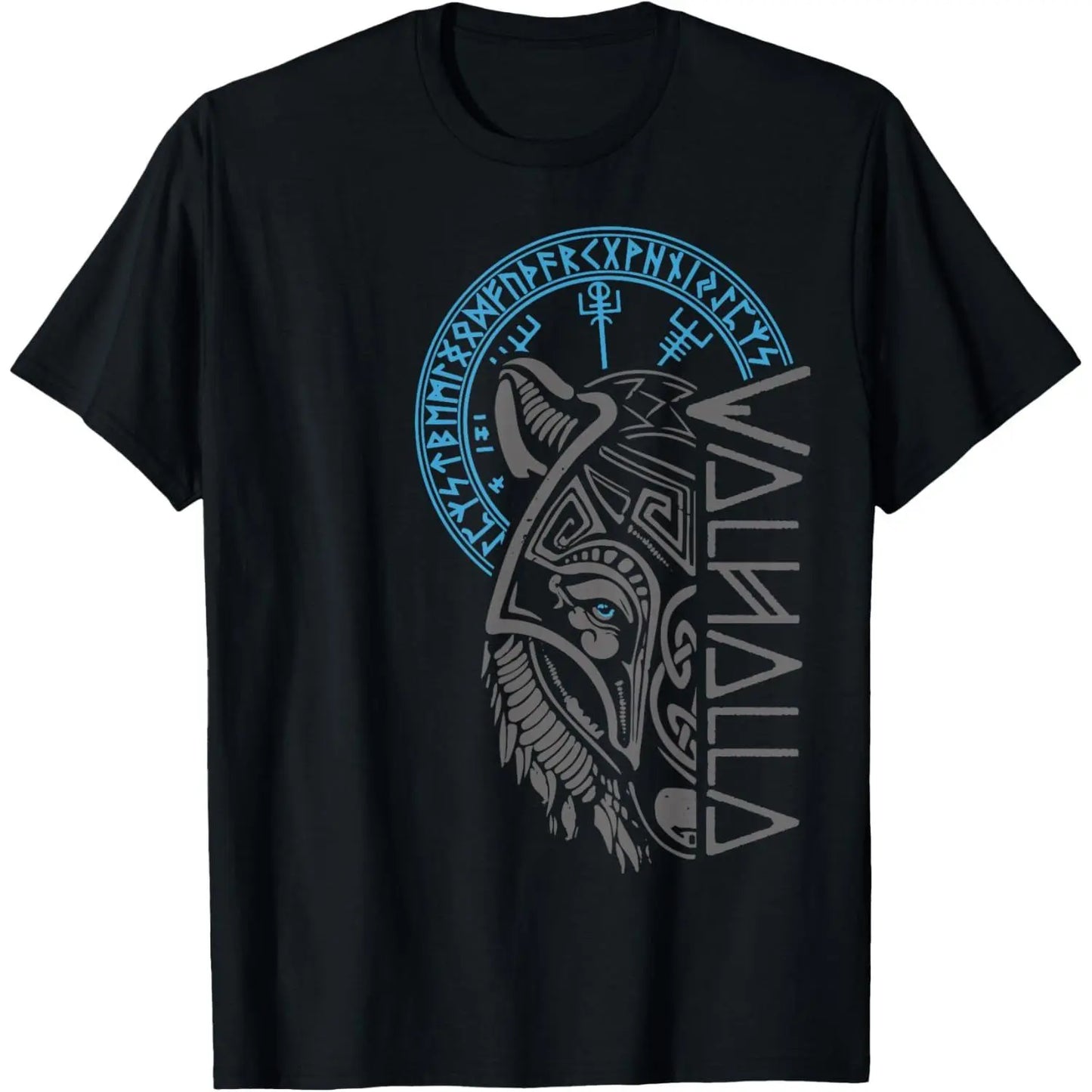 Viking Graphic T-Shirt for Men & Women, Casual Cotton Short Sleeve Round Neck Top with Valhalla Wolf & Odin Runes