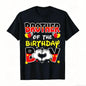 Men's "Daddy of the Birthday Boy" Graphic T-Shirt - Black, Casual, Shortleeve Crewneck Top, Menswear Streetwear Trendy Tshirts with Colorful Heart & Confetti Design, Ideal for Family Celebrations, Comfortable Fit