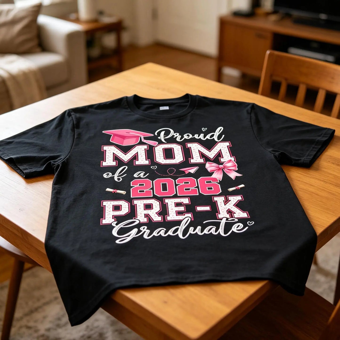 2026 Pre-K Graduation T-Shirt - Proud Mom of Pre-K Graduate, Loose Fit Casual Round Neck Tee with Diploma & Suitable for Pre-K Parties, Achievement Outfit (Comfortable Graduation Attire) Graphic Tshirt
