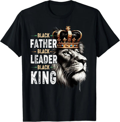 Men's Black Father Leader King Black History Month Casual Print Tee - Round Neck, Cotton Knit, Stretch, Short-Sleeve, Streetwear Menswear Top