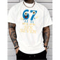 Crewneck Men's Fashion Street Style Casual Trendy Graphic T-Shirt Blue Number 67 Character Mascot with Big Eyes Red Mouth White Shoes Six Seven Text Breathable Lightweight All Seasons