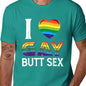 Men's "I Love Gay Butt Sex" Graphic T-Shirt, Casual 100%25 Cotton Short Sleeve Streetwear Top with Rainbow Heart, Made in USA