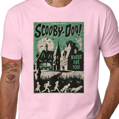 Women's Streetwear Graphic Tee with a Scary House Mystery Cartoon Print, Casual Black Short Sleeve Top