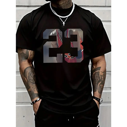 Men's 23 Graphic Printed T-Shirt - Menswear Short-Sleeve Top, 100%25 Cotton Round Neck, Casual Fashionable Versatile, Comfortable Breathable, Machine Washable, All-Season Wear