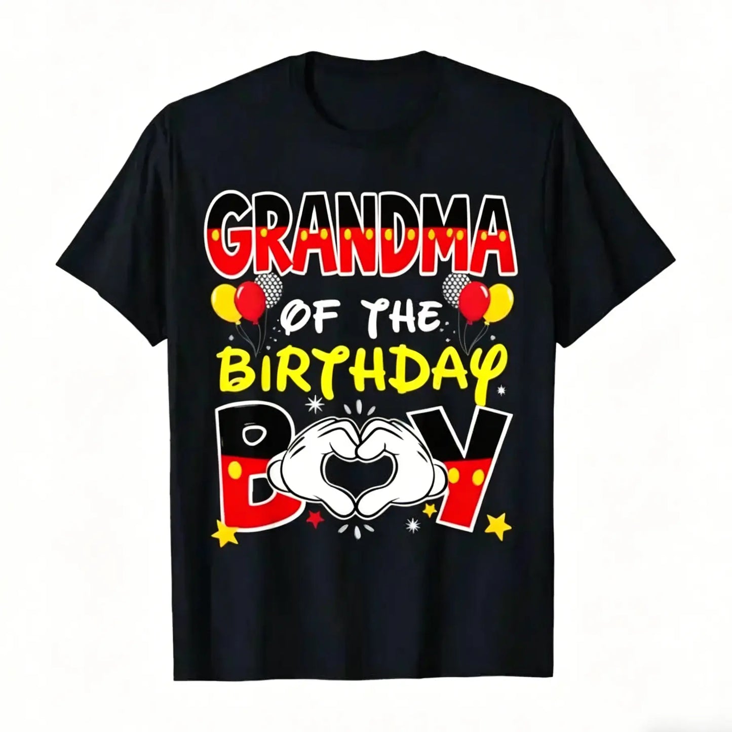 Men's "Daddy of the Birthday Boy" Graphic T-Shirt - Black, Casual, Shortleeve Crewneck Top, Menswear Streetwear Trendy Tshirts with Colorful Heart & Confetti Design, Ideal for Family Celebrations, Comfortable Fit