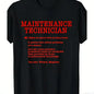 Men's Funny Maintenance Technician Definition Graphic Print Top - 100%25 Cotton, Comfy Loose Fit, Basic Workwear T-Shirt Menswear Tshirt