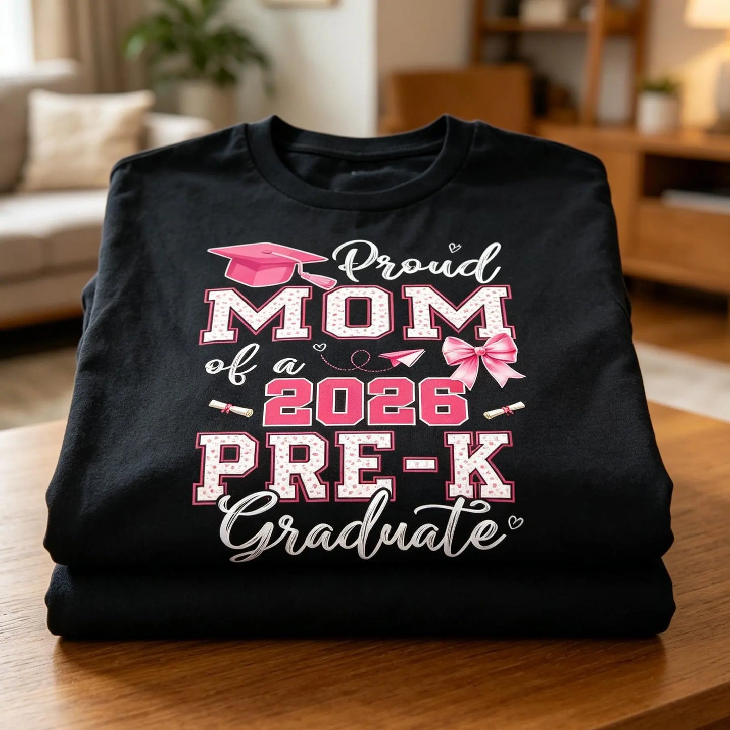 2026 Pre-K Graduation T-Shirt - Proud Mom of Pre-K Graduate, Loose Fit Casual Round Neck Tee with Diploma & Suitable for Pre-K Parties, Achievement Outfit (Comfortable Graduation Attire) Graphic Tshirt