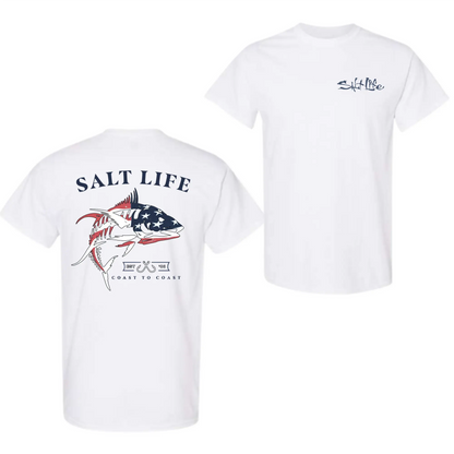 Salt Life Coast to Coast T-Shirt, Patriotic Fish Graphic Tee, American Outdoors Fishing Shirt, Soft Cotton Casual Apparel for Men Women, Unisex Streetwear, Vintage Graphic Tee Coastal Style-DK.X