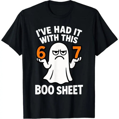 100%25 Cotton Fashion Garment 67 Meme Halloween Costume 6 7 Funny Boo Sheet Six Seven 6-7 T-Shirt unisex cotton t-shirt Crew Neck Blouse Black Casual Crewneck