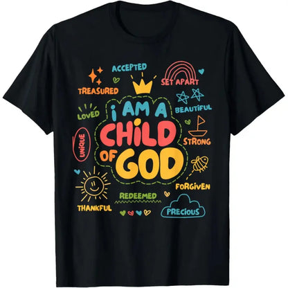 Christian "I am a Child of God" Retro Jesus Faith Design Short-Sleeve Round Neck Casual Streetwear Sports Top T-Shirt