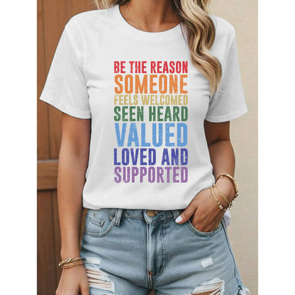 [100%25 Cotton] T - shirt with the phrase "BE THE REASON SOMEONE FEELS WELCOMED SEEN HEARD VALUED LOVED AND SUPPORTED" for meaningful wear. Golf Gift T-Shirt For Men and Women