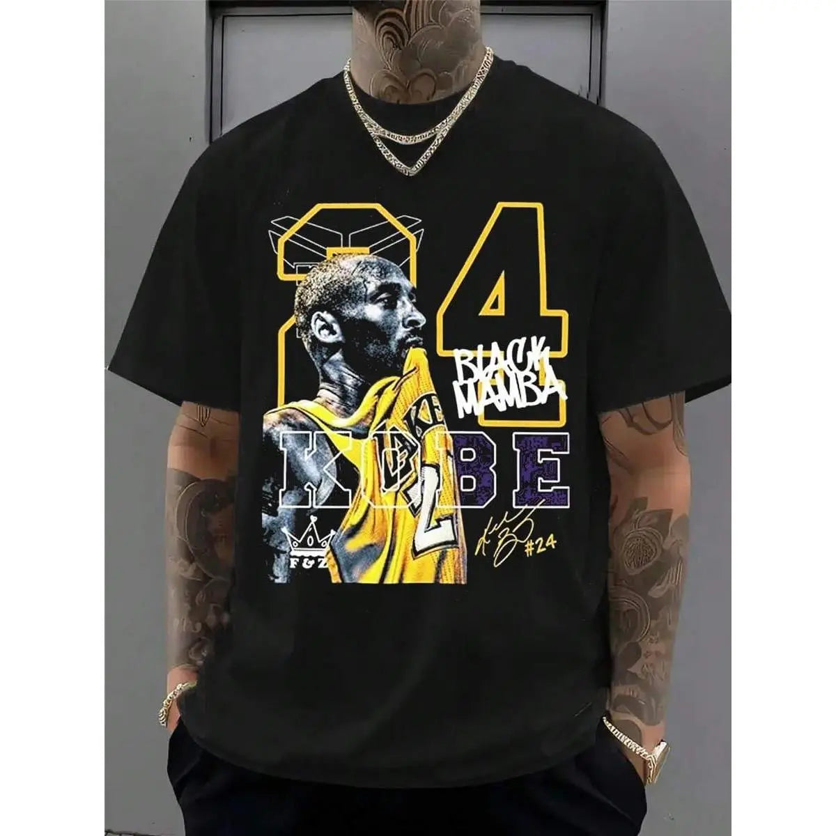 |     Kob.E Bryant |     Artistic Lakers Basketball Print Classic T-Shirt |     Popular Classic Apparel For Kobe Fans |     100%25 Cotton Loose Fit Printed Crew Neck Unisex Short-Sleeve T-Shirt |     European And American Fashion Brand Printed Base Layer