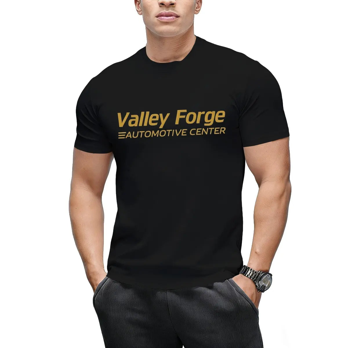 Men's Valley Forge Automotive Center Graphic Short-Sleeve Round Neck T-Shirt - Unisex Fitted Softstyle Casual Top for Car Enthusiasts, Summervibes Streetwear Outdoor Use