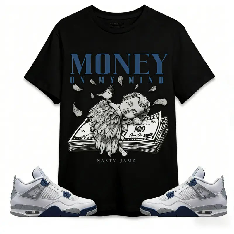 #   good graphic tees #   whitetrewhite teeBlack Money On My Mind Angel Unisex Graphic Tee - BlackWhite - Menswear, Top