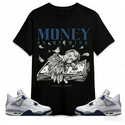 #   good graphic tees #   whitetrewhite teeBlack Money On My Mind Angel Unisex Graphic Tee - BlackWhite - Menswear, Top