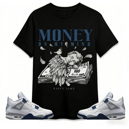 #   good graphic tees #   whitetrewhite teeBlack Money On My Mind Angel Unisex Graphic Tee - BlackWhite - Menswear, Top