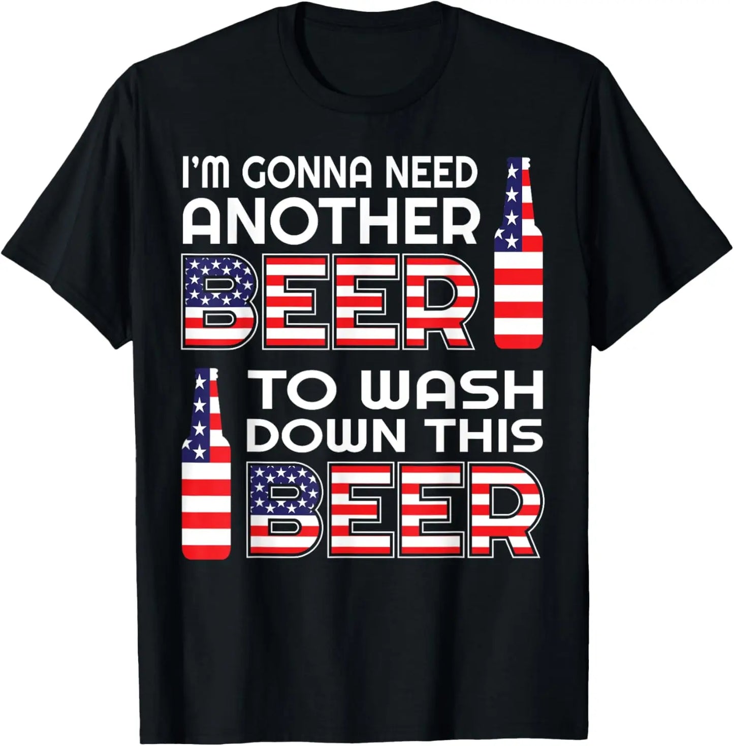 100%25 Cotton Funny Beer Drinking USA Flag 4th of July T-Shirt T-Shirt