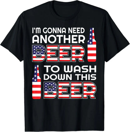 100%25 Cotton Funny Beer Drinking USA Flag 4th of July T-Shirt T-Shirt