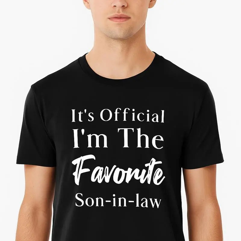 Men's "Favorite Son-in-Law" Letter Pattern Round Neck Short-Sleeved T-Shirt Classic 100%25 Cotton Dark Blue Breathable Stylish Casual Top