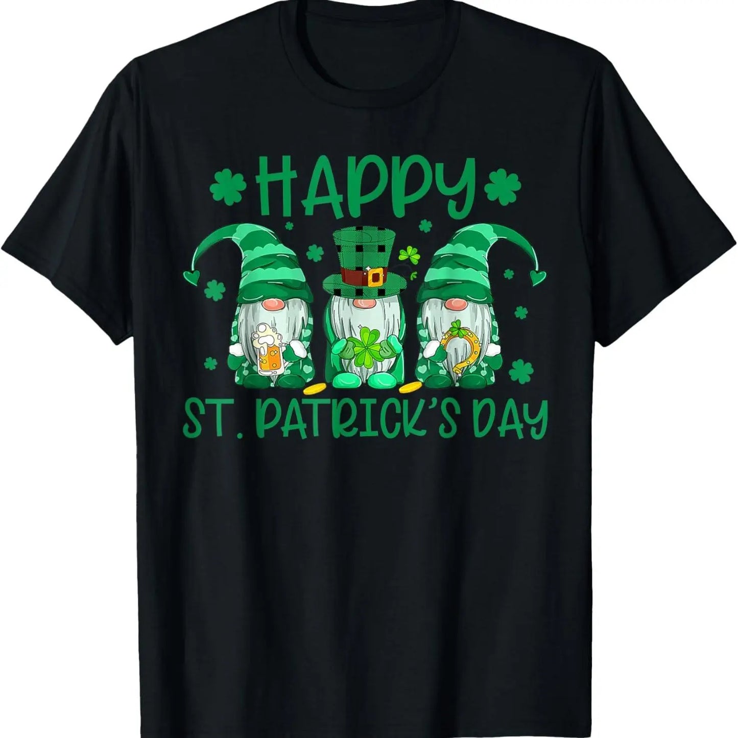 Three Gnomes Holding Shamrock Leopard Plaid St Patrick's Day T-Shirt