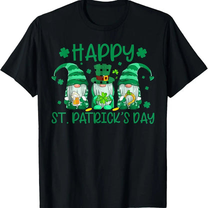 Three Gnomes Holding Shamrock Leopard Plaid St Patrick's Day T-Shirt