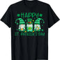 Three Gnomes Holding Shamrock Leopard Plaid St Patrick's Day T-Shirt