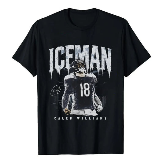 Unisex Caleb Williams Bears Iceman Signature Graphic T-shirt, 100%25 Cotton Football Lover Tee, Team Fan Gift Merch
