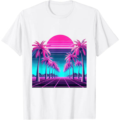 Retro 80s Vaporwave Aesthetic Palm Trees Sunset 90s Art T-Shirt