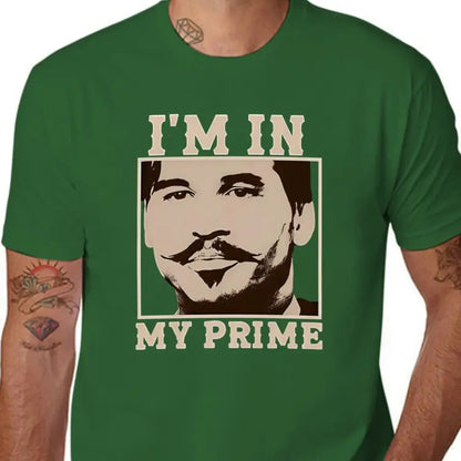 Vintage Tombstone Graphic T-Shirt for Men | Doc Holiday "I'm In My Prime" Print | Relaxed Fit Cotton Streetwear with Shortsleeve Crew Neck