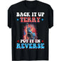 Men's Patriotic 'Back It Up Terry Put It In Reverse' T-Shirt -Retro 4th of July Design with Statue of Liberty & Fireworks, Crew Neck Short Sleeve, Durable Digital Print - Perfect for Independence Day Celebrations & Casual Wear, American Flag Accessories,