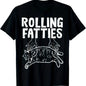 100%25 Cotton Rolling Fatties Cat Graphic T-Shirt, Cotton Crew Neck, Short Sleeve